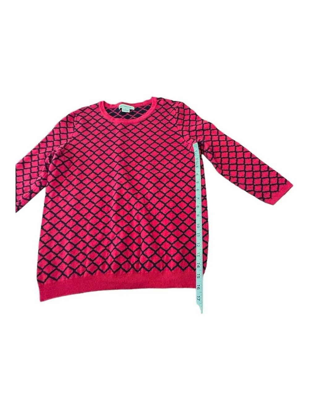 Liz Claiborne Crewneck Black Red Geometric All Day Wear Knit Sweater Women’s L